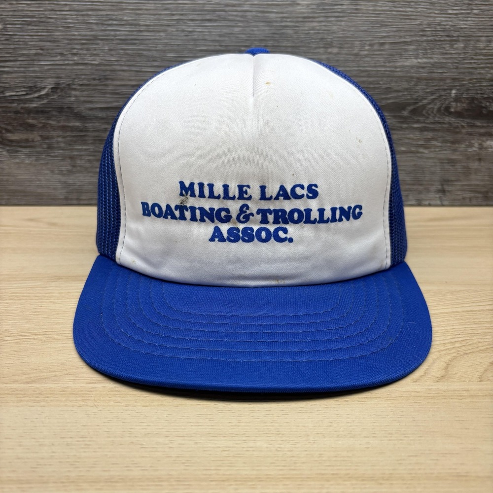 Vintage Mille Lacs Boating & Trolling Assoc Hat Cap Snap Back Trucker Minnesota